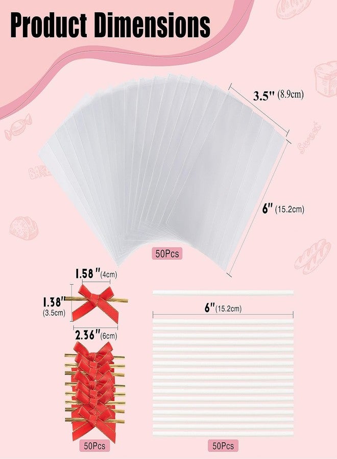 SLShePack 50PCS 3.5x6 Inch Clear Rice Krispie Treat Bags - Cakesicle Bags With Gold Twist Tie Ribbon Stick for Gift Giving - Image 2